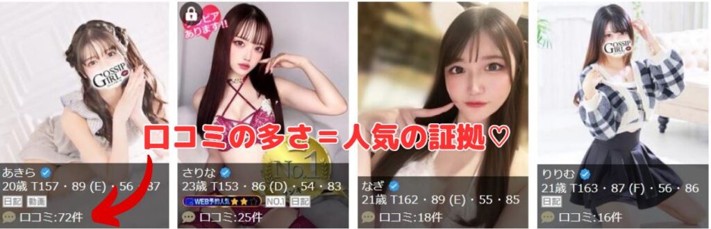 在籍嬢一覧の口コミランキング