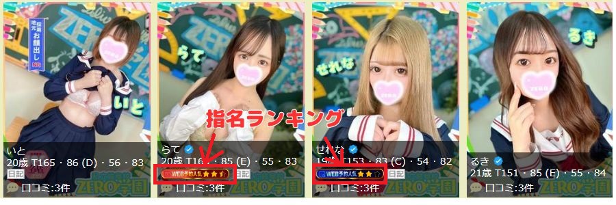 在籍嬢一覧の指名ランキング