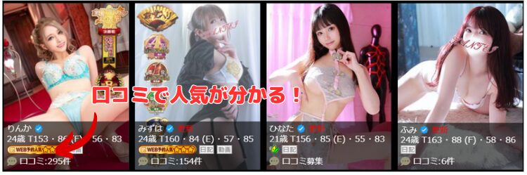 在籍嬢一覧の口コミランキング