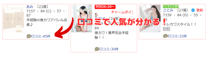 在籍嬢一覧の口コミランキング