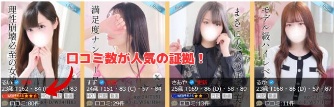 在籍嬢一覧の口コミランキング
