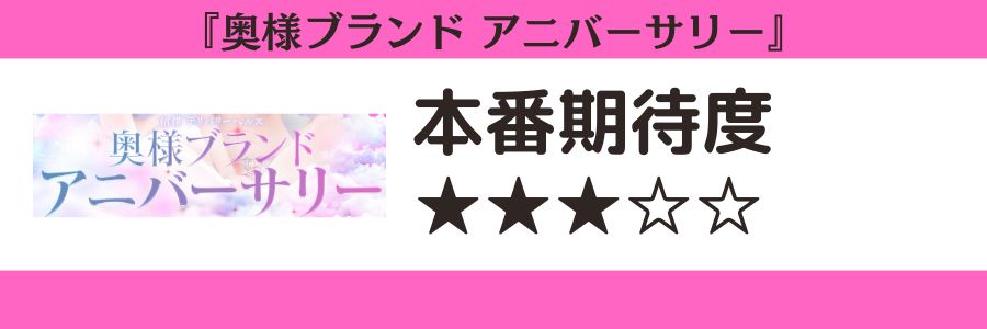 奥様ブランド アニバーサリーのロゴと本番期待度