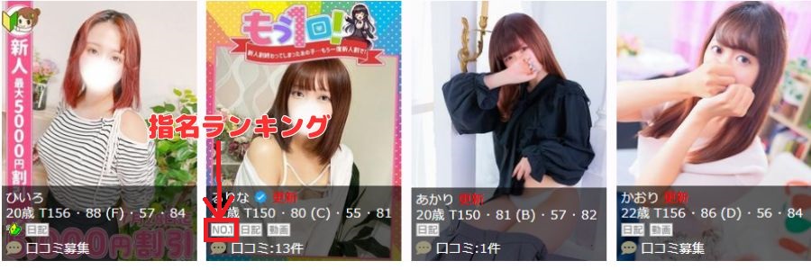 在籍嬢一覧の指名ランキング