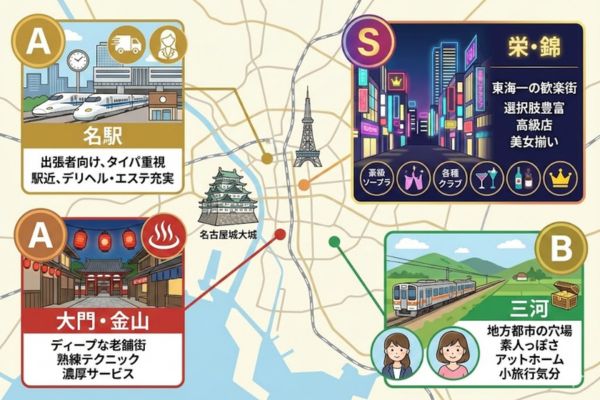 名古屋（愛知）風俗の主要エリアと特徴を比較