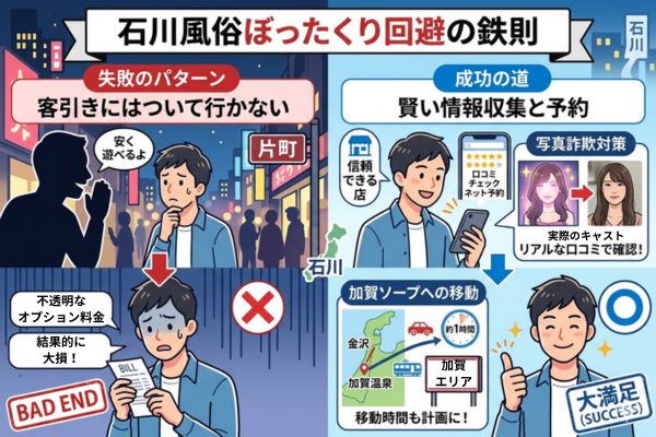 石川風俗でぼったくりを回避！失敗しないための注意点