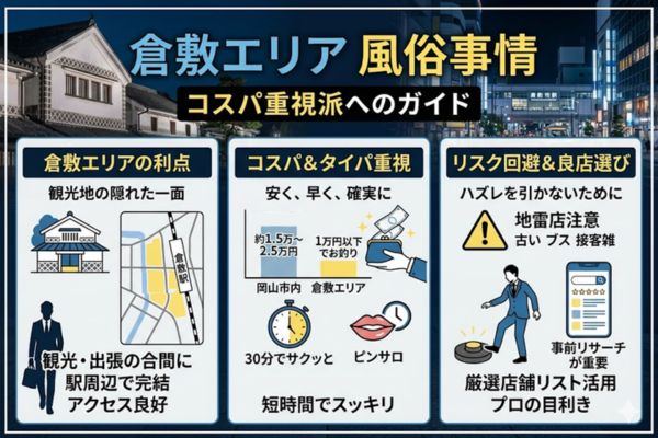 倉敷エリアの風俗事情:コスパ重視でサクッと抜きたい派におすすめ