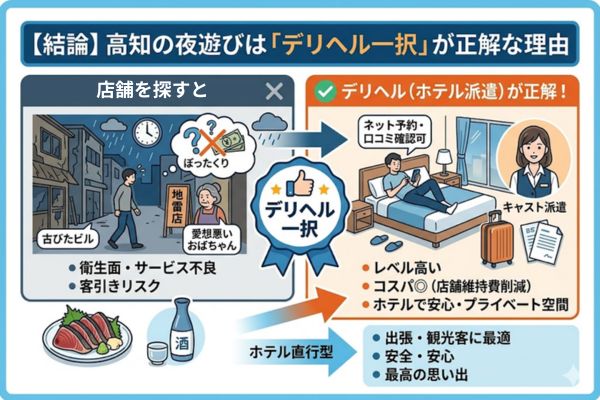 【結論】高知の夜遊びは「デリヘル一択」が正解な理由